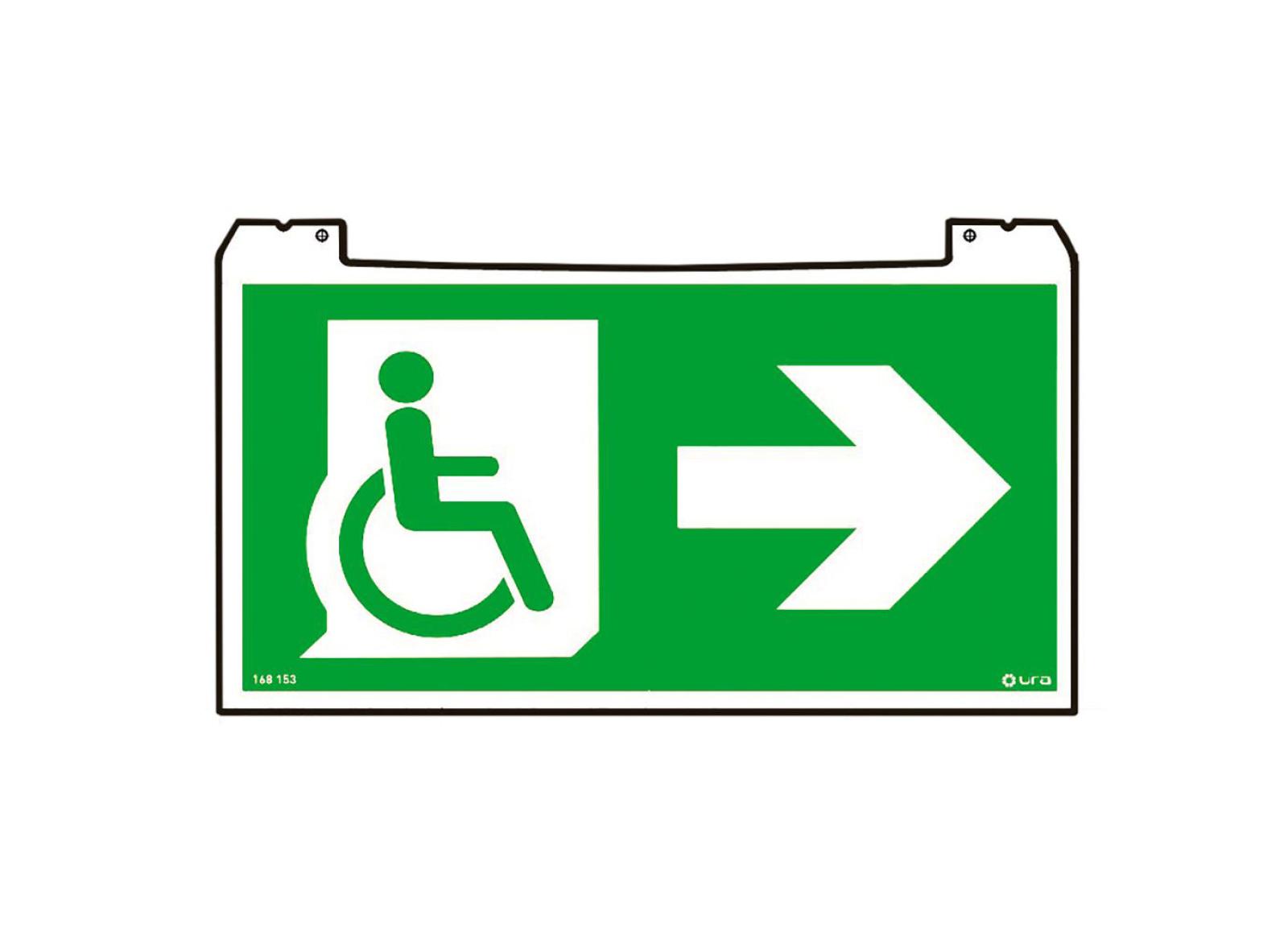 Porte-pictogramme réversible signalisation Évacuation Practice Evolution avec Personne à Mobilité Réduite PMR et flèche