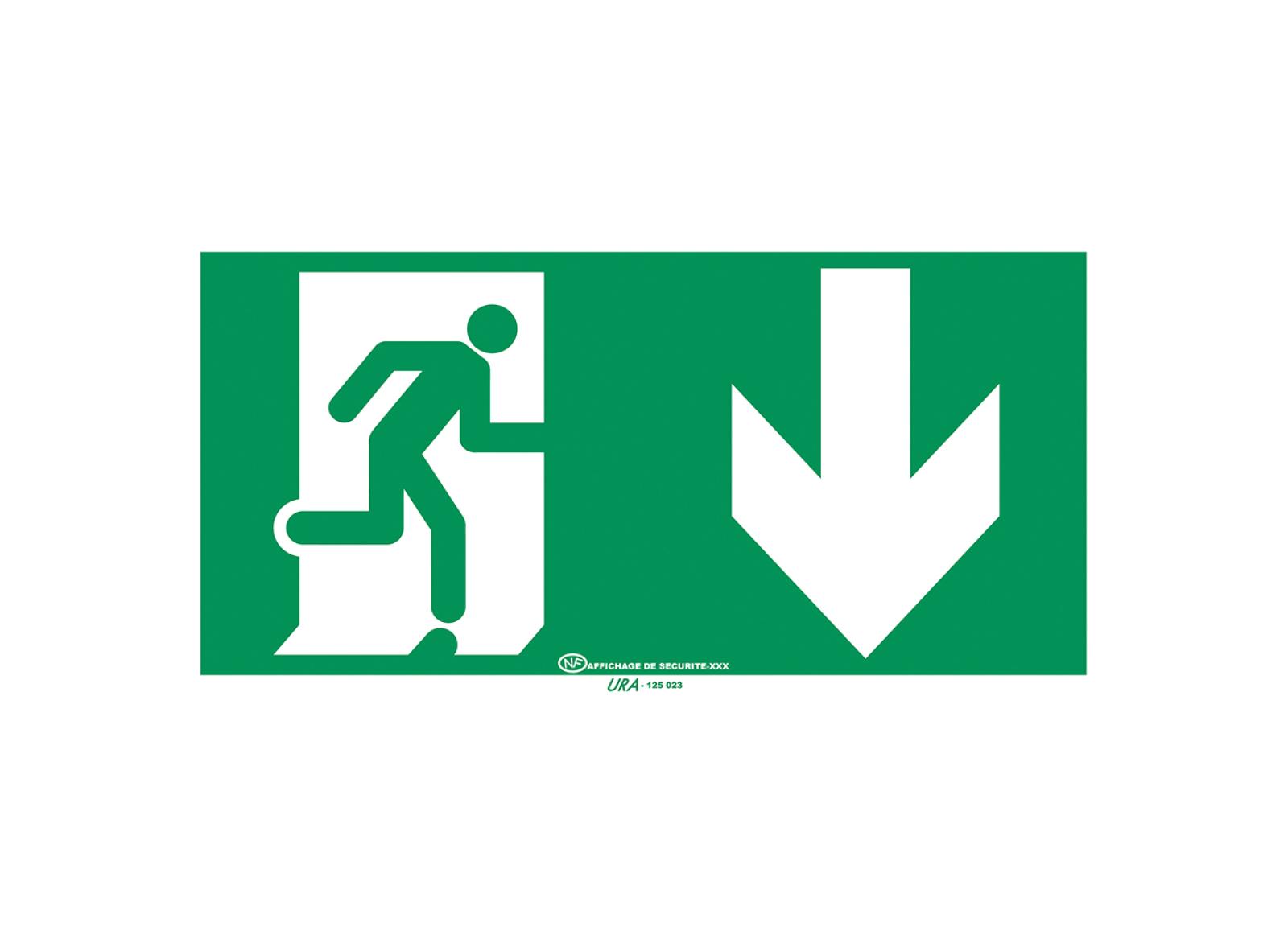 Pictogramme autocollant pour signalisation évacuation avec symbole flèche vers le bas