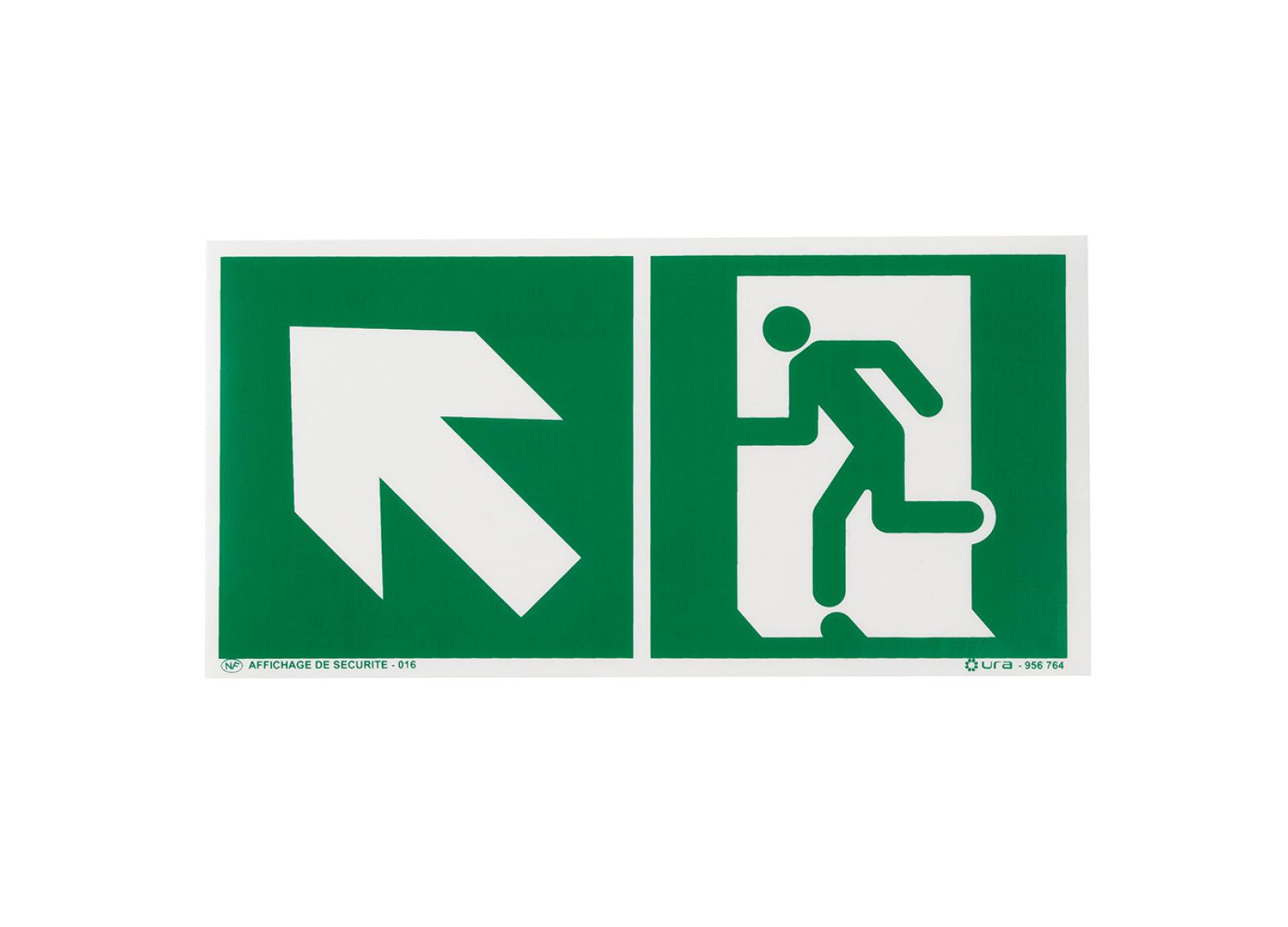 Pictogramme autocollant pour signalisation évacuation avec symbole flèche vers le haut à gauche