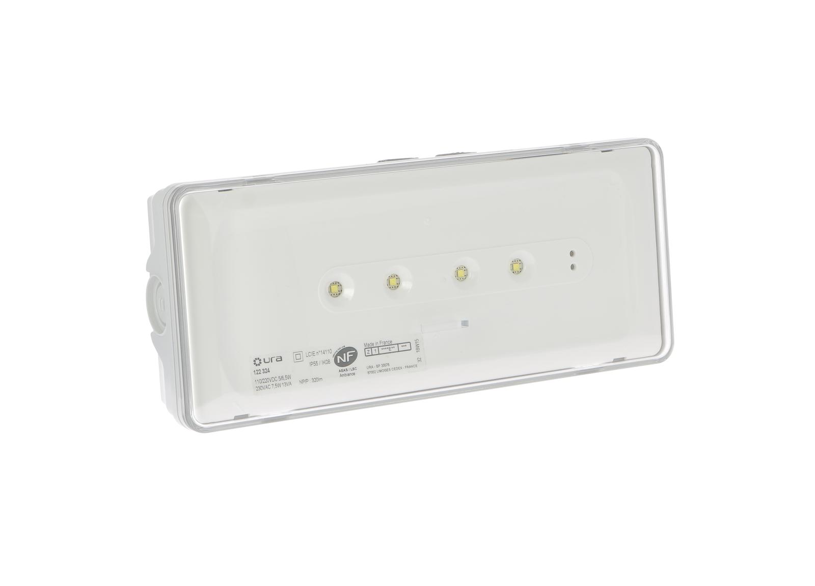 Luminaire pour Sources Centrales LSC d'ambiance 110V=/220V=/230V~ Urajet IP55 IK08 flux 320lm