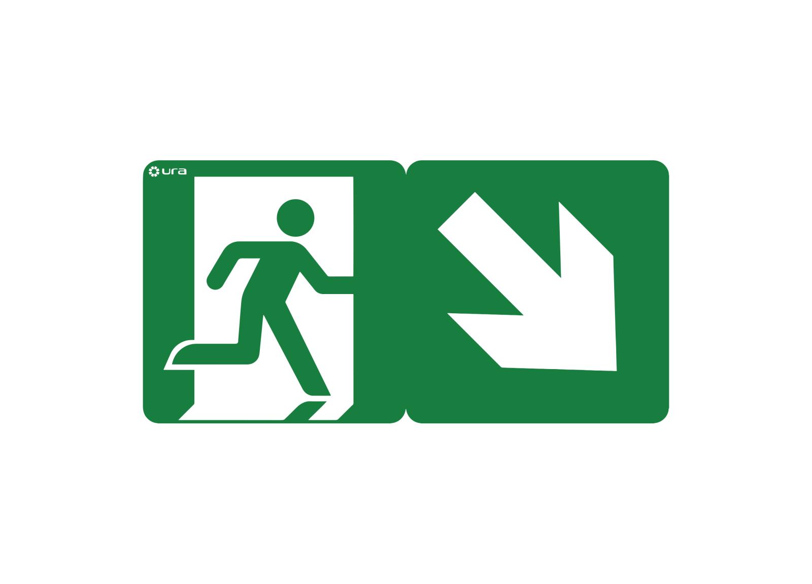 Pictogramme autocollant pour signalisation d'évacuation avec flèche 45° pour BAES et LSC Uraproof V