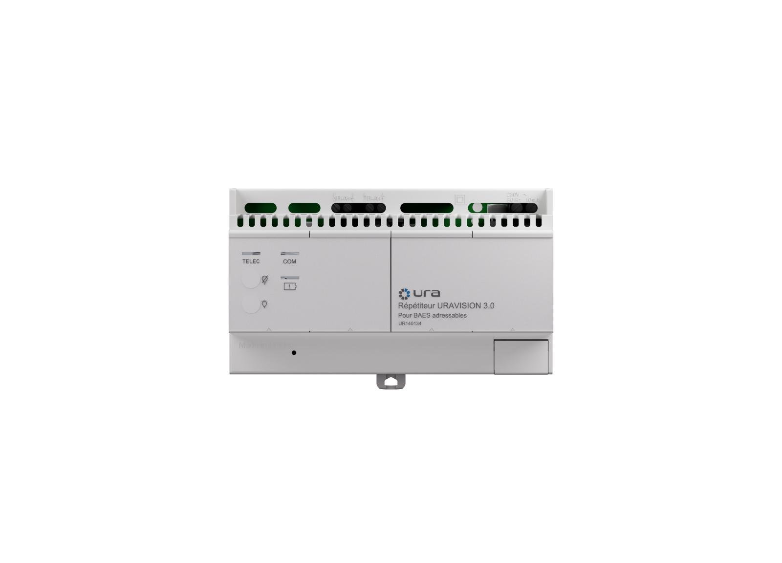 Boîtier répétiteur URAVISION 3.0 avec commandes intégrées pour BAES Adressables Boîtier répétiteur URAVISION 3.0 avec commandes intégrées pour BAES Adressables