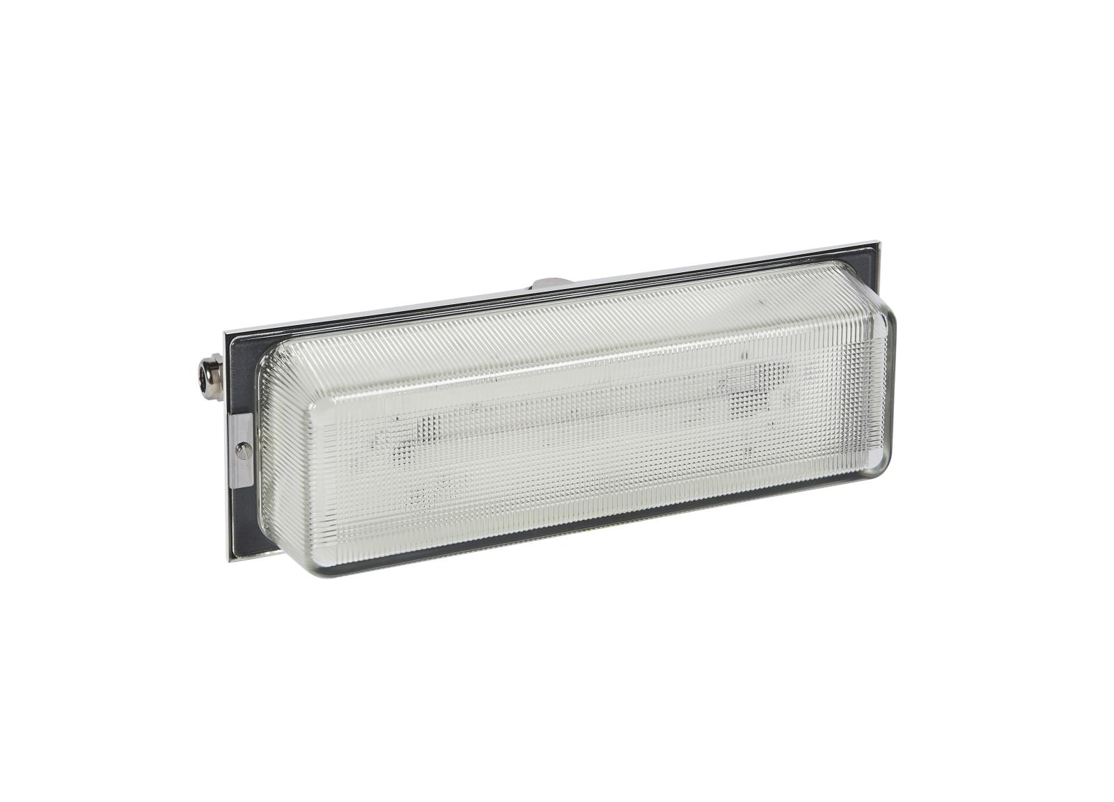 Luminaire pour Sources Centrales LSC d'évacuation 24V=/48V= type tôle et verre IP66 IK04 flux 45lm