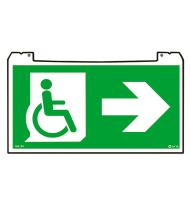 Porte-pictogramme réversible signalisation Évacuation Practice Evolution avec Personne à Mobilité Réduite PMR et flèche