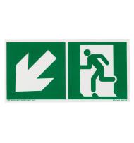 Pictogramme autocollant pour signalisation Évacuation avec symbole flèche vers le bas à gauche